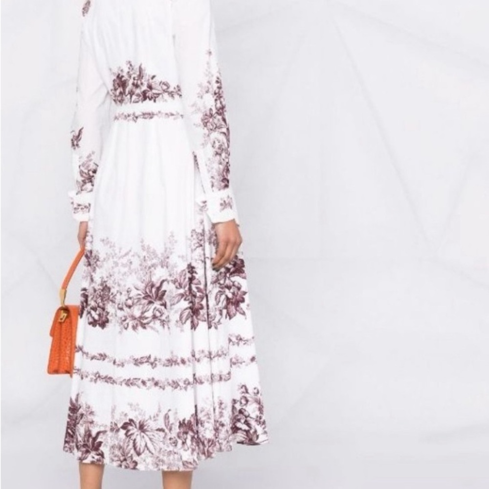NWOT Erdem Emily floral-print toile burgundy cotton-poplin shirt dress US 8 - Picture 4 of 16